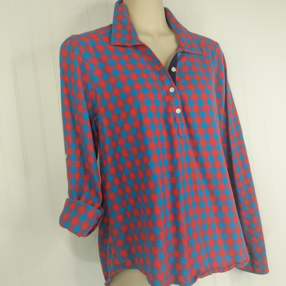 AERIE Checkered Plaid Lightweight Popover Shirt M - Picture 7 of 14
